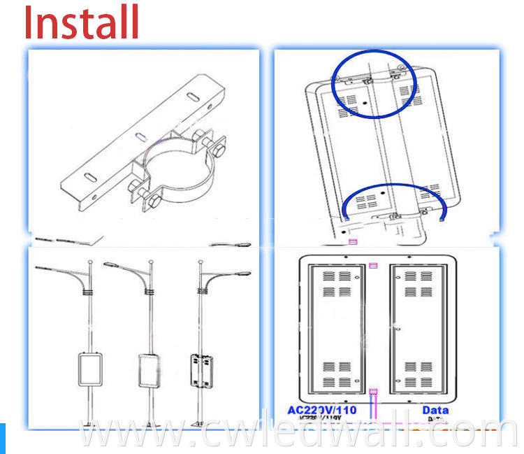 Outdoor Led Wall Billboards P4 Pole Display Installation